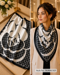 Square Camellia Floral Scarf in Monogram Black and White