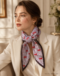 Square Cherry Print Scarf with Monogram Lattice Backdrop