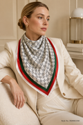 Square Monogram Lattice Scarf with Striped Webbing Border