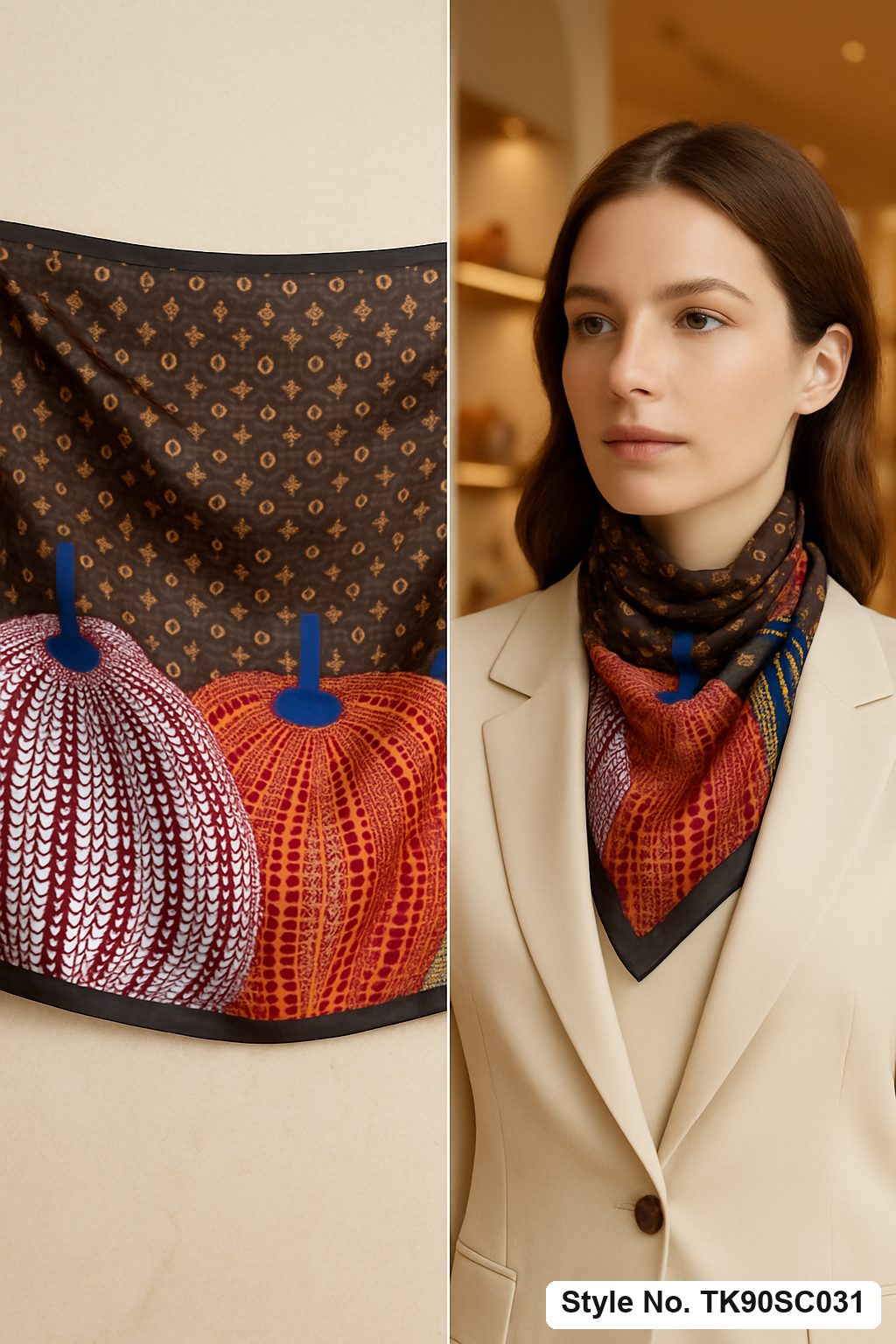 Square Dotted Pumpkin Print Scarf with Monogram Background