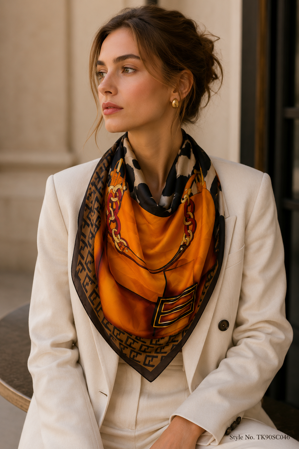 Square Handbag Motif Scarf with Animal Print & Monogram Details