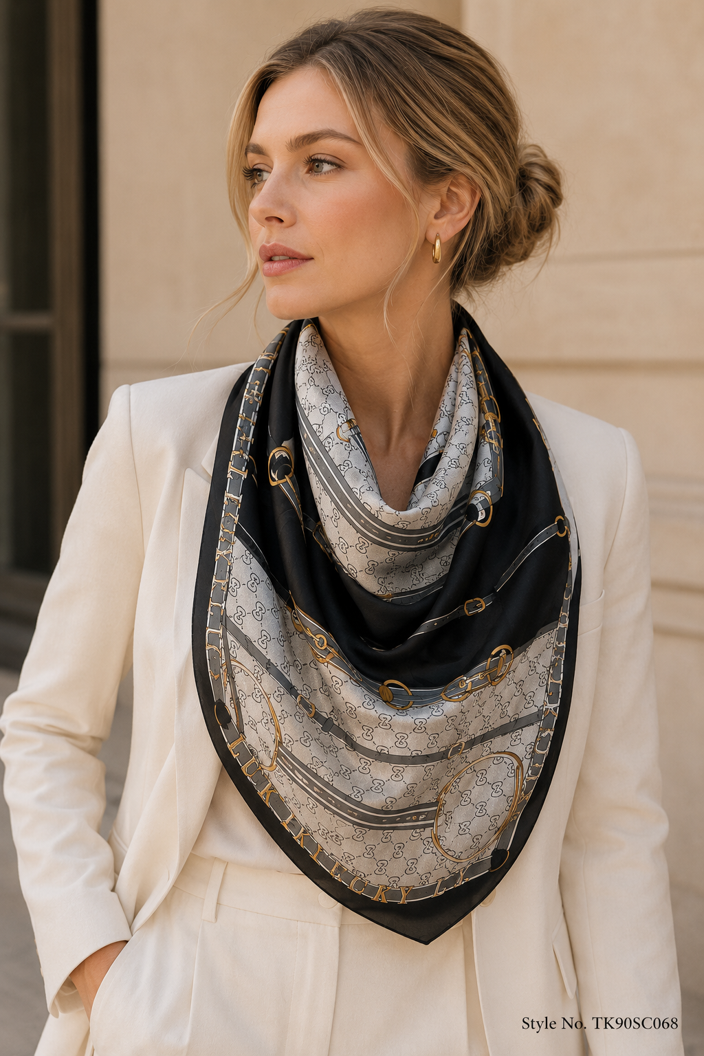 Square Equestrian Horsebit Motif Scarf with Monogram Panels