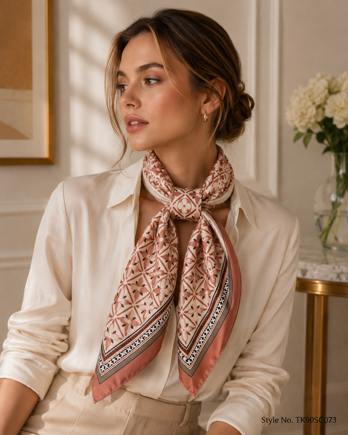 Square Star Motif Lattice Scarf with Geometric Inner Frame