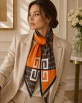 Square Colorblock Monogram Scarf with Oversized Central Emblem