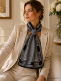 Square Geometric Print Scarf with Framed Block Lettering Border