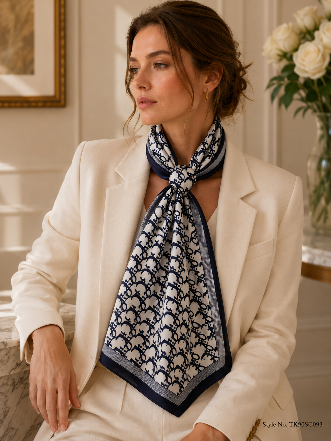Square All-Over Lettering Print Scarf with Dual Frame Border