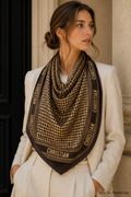 Square Micro Dot Geometric Scarf with Text Frame Accent