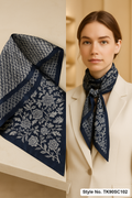 Square Diagonal Patchwork Scarf with Botanical Print & Monogram Panels