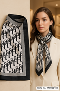 Square Bold Monogram Typography Scarf with Striped Accent Border