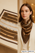 Square Equestrian Horsebit & Stirrup Motif Scarf with Monogram Bands