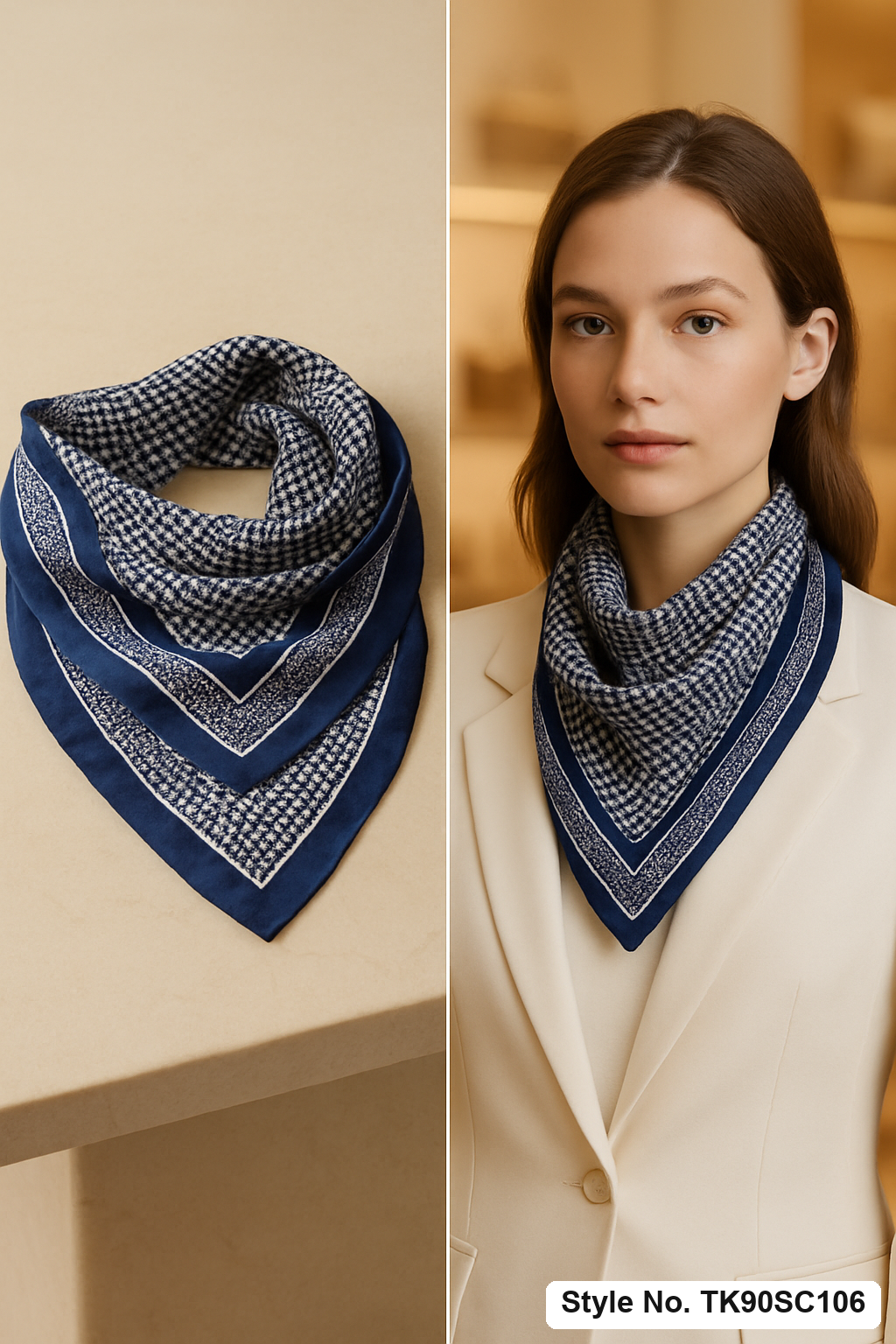 Square Micro Grid Scarf with Typography Edge Band
