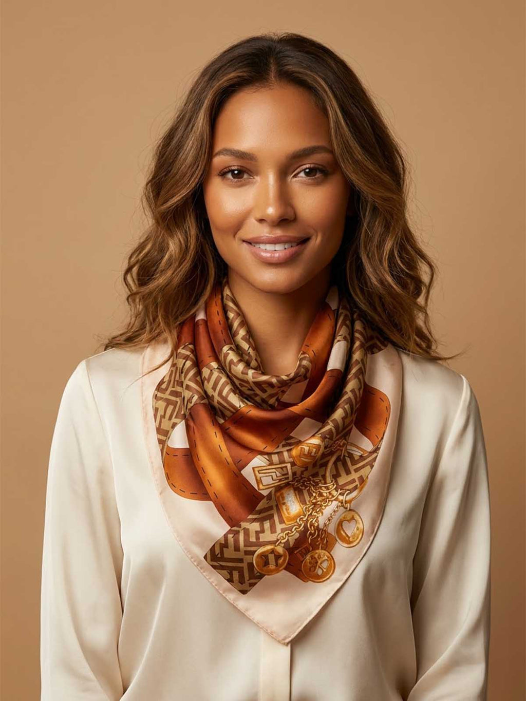 Square Interwoven Ribbon Scarf with Labyrinth Geometric Lattice