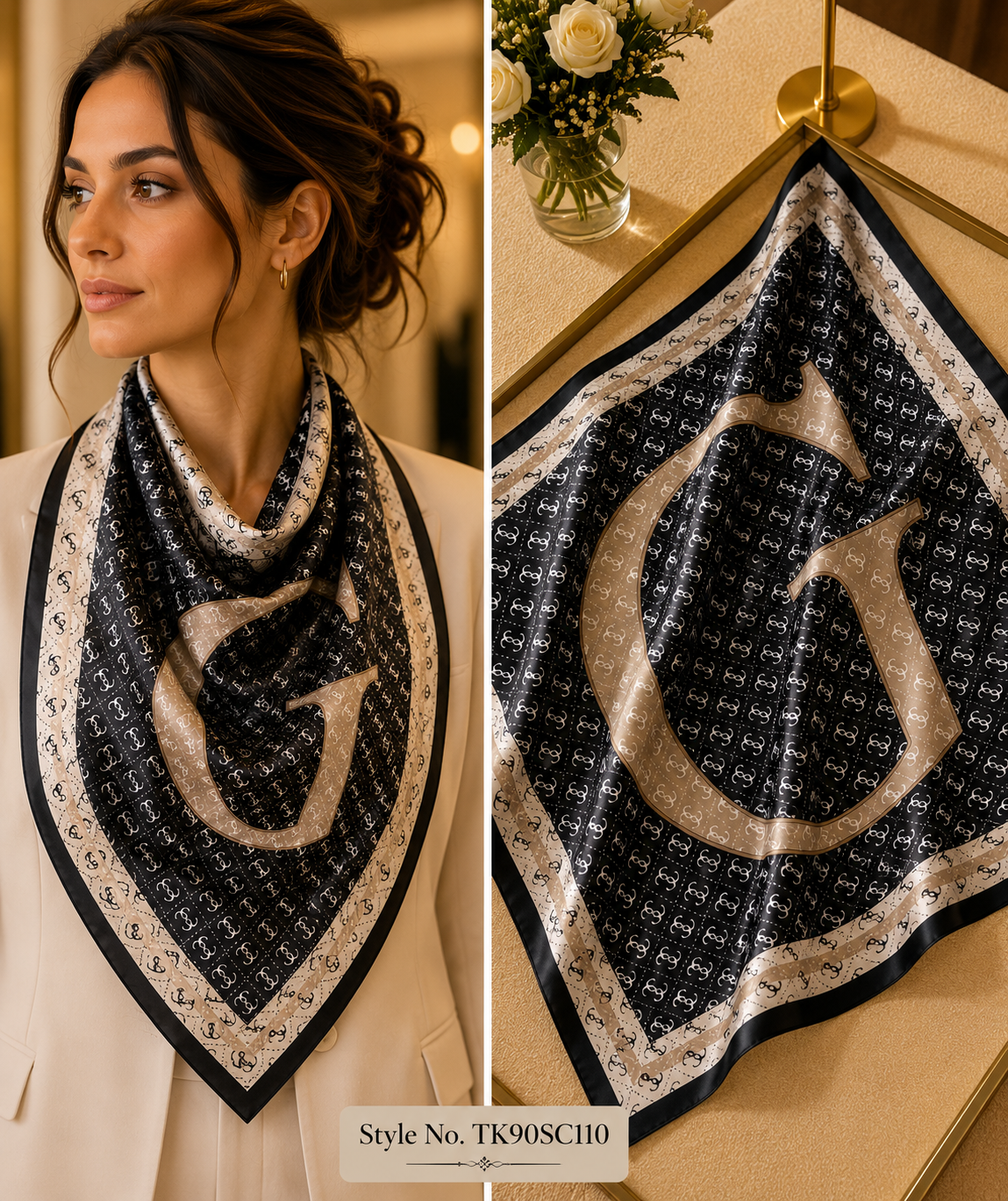 Square Oversized Initial Letter Scarf with Repeating Lattice Background