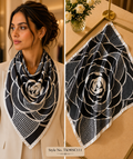 Square Camellia Floral Bloom Scarf with Textured Micro-Pattern Petals
