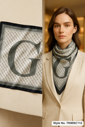 Square Monogram Initial Letter Scarf with Graphic Grid Field & Double Border