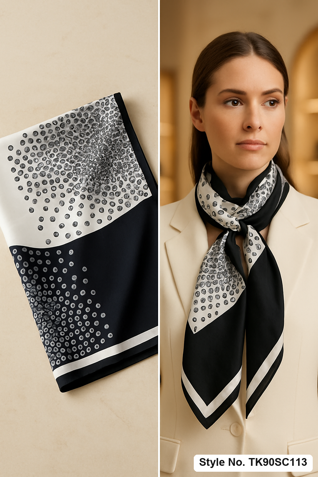 Square Gradient Polka Dot Scarf with Central Medallion Accent
