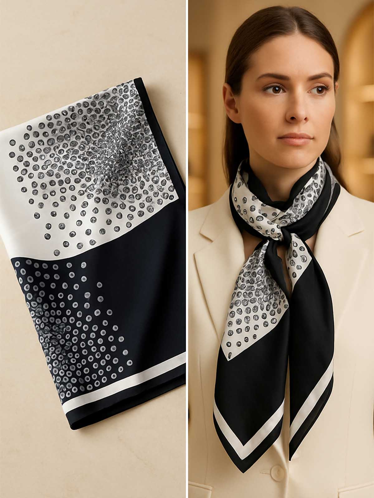 Square Gradient Polka Dot Scarf with Central Medallion Accent