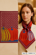 Square Abstract Pumpkin Art Scarf with Star & Fleur Motif Background