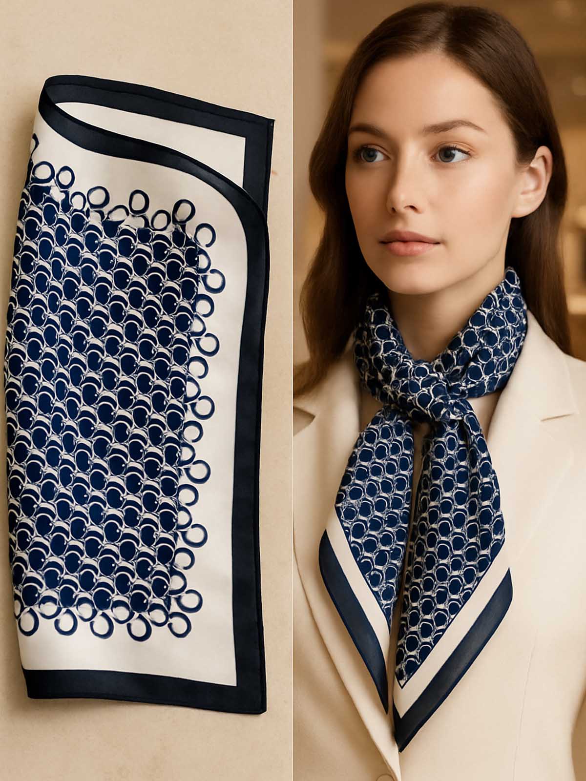 Square Monogram Emblem Field Scarf with Wide Contrast Border