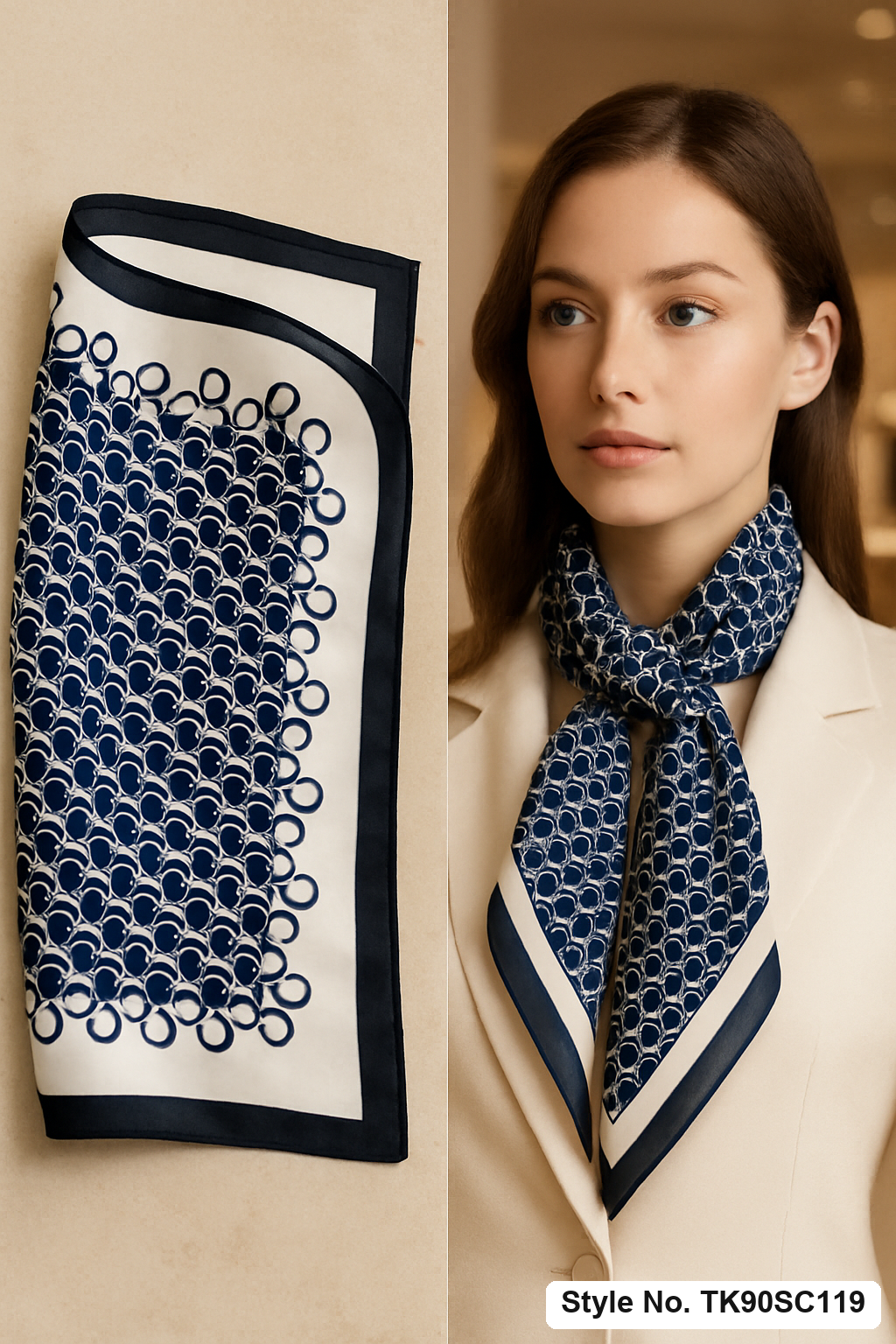 Square Monogram Emblem Field Scarf with Wide Contrast Border