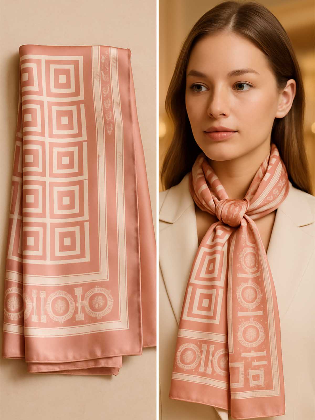 Square Geometric Opt Art Scarf with Medallion Pillar Border
