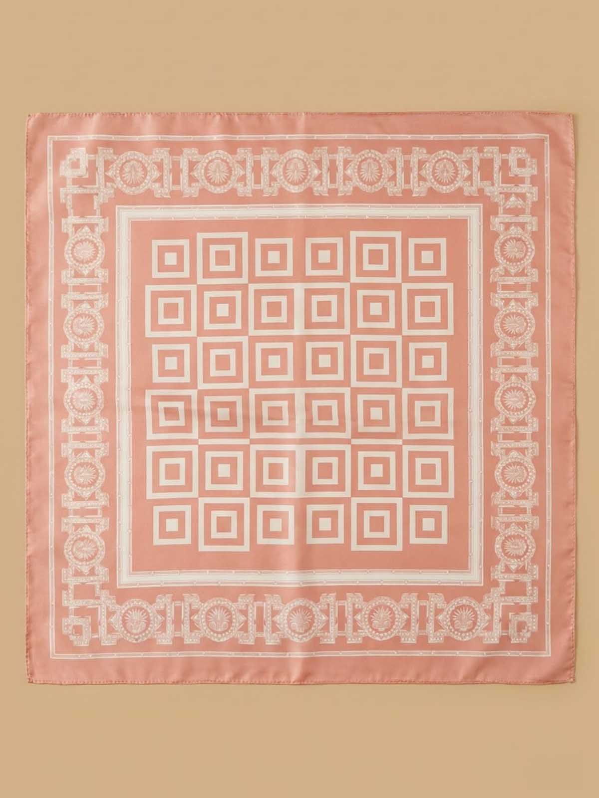 Square Geometric Opt Art Scarf with Medallion Pillar Border