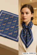 Square Carriage Motif Scarf with Striped Border Accent