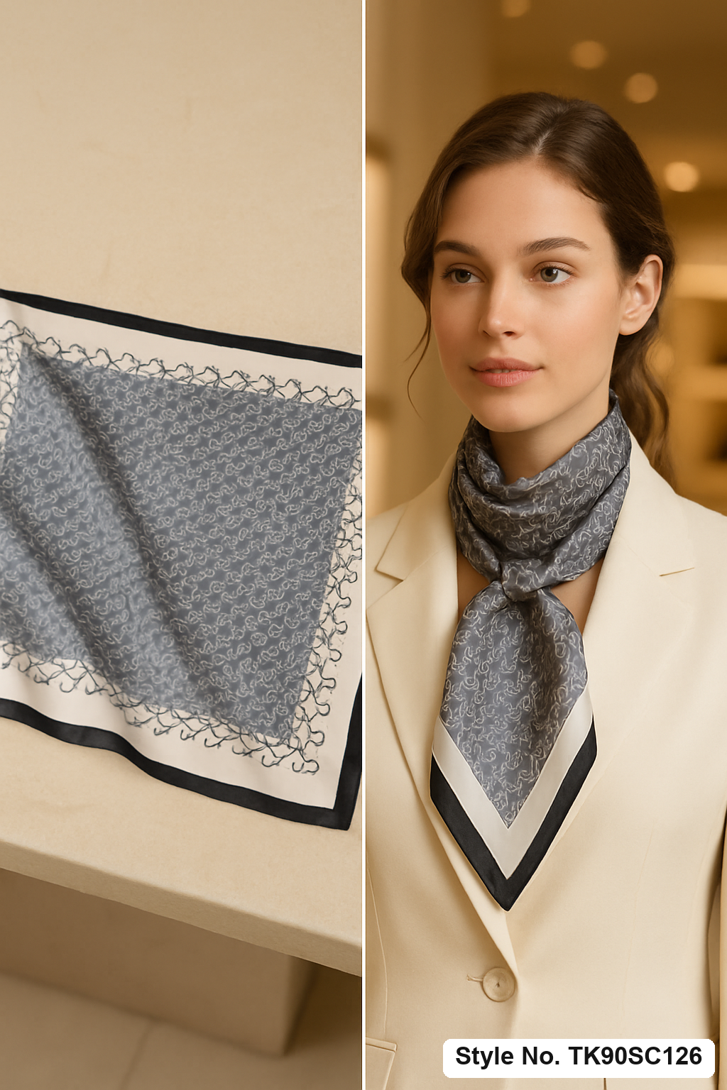 Square Micro-Patterned Medallion Field Scarf with Scalloped Border