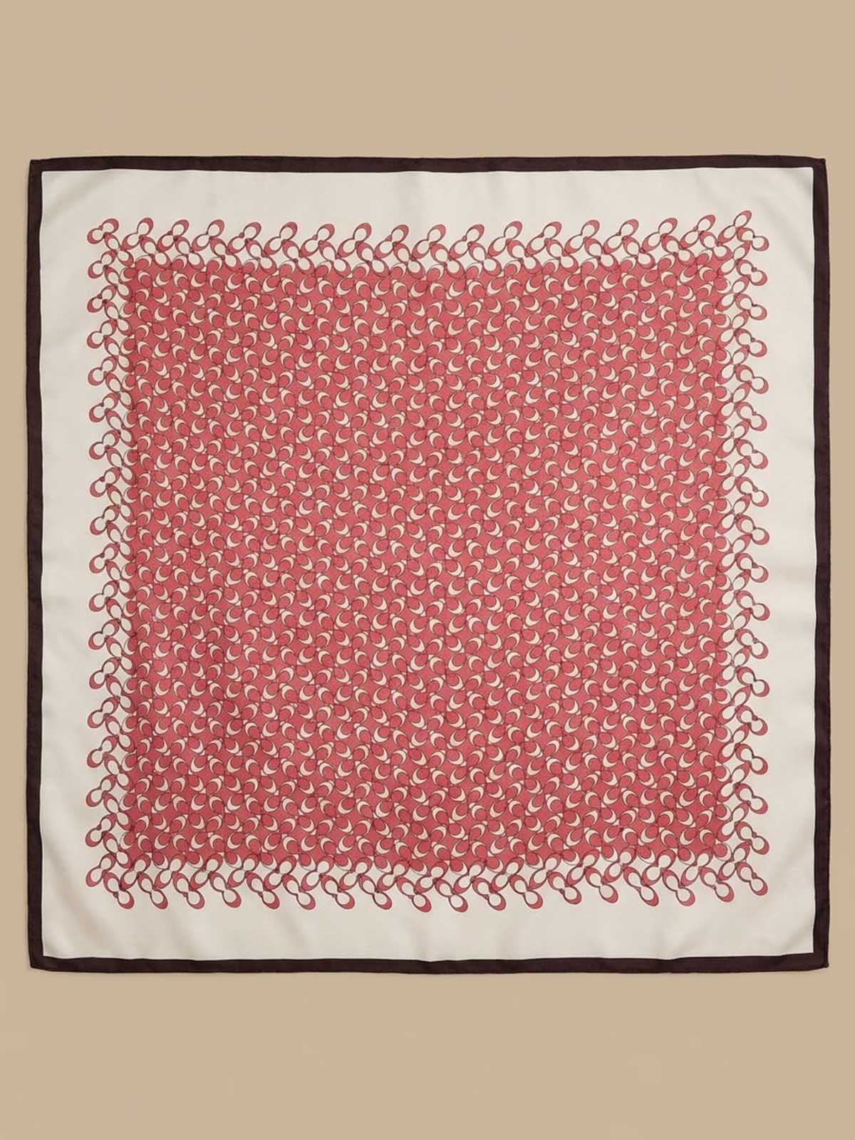 Square Crimson Micro-Emblem Field Scarf with Scalloped Loop Border