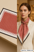 Square Crimson Micro-Emblem Field Scarf with Scalloped Loop Border