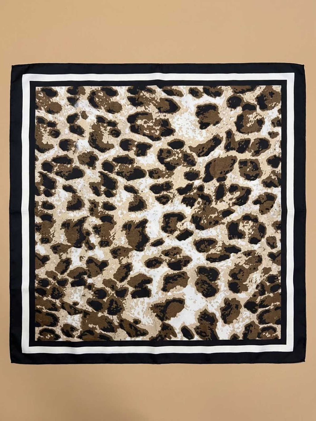 Square Leopard Print Scarf with Bold Striped Border Frame