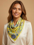 Square Botanical Floral Vine Scarf with Vibrant Sunny Field