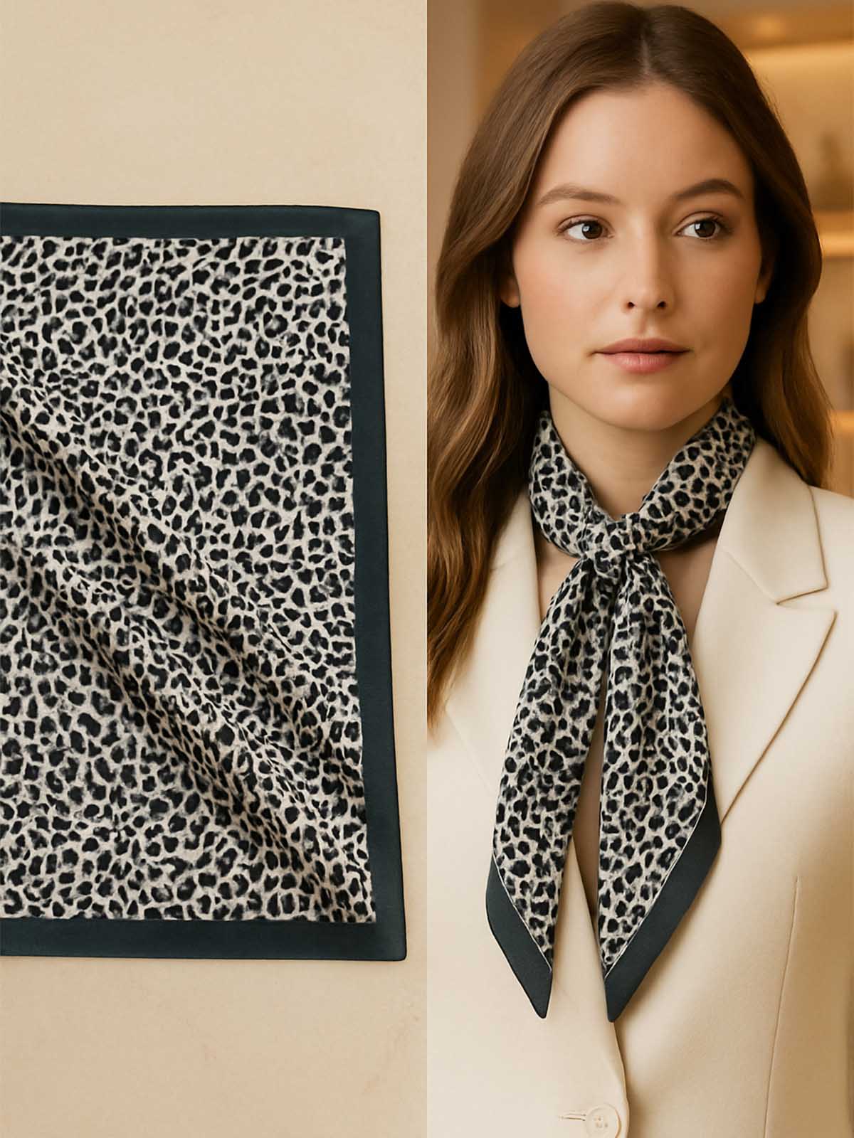 Square Monochromatic Animal Spot Scarf with Dark Perimeter Frame