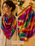 Square Abstract Brushstroke Feather Scarf with Vivid Multitone Palette