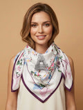 Square Parisian Monument and Floral Wreath Scarf with Dark Frame Border