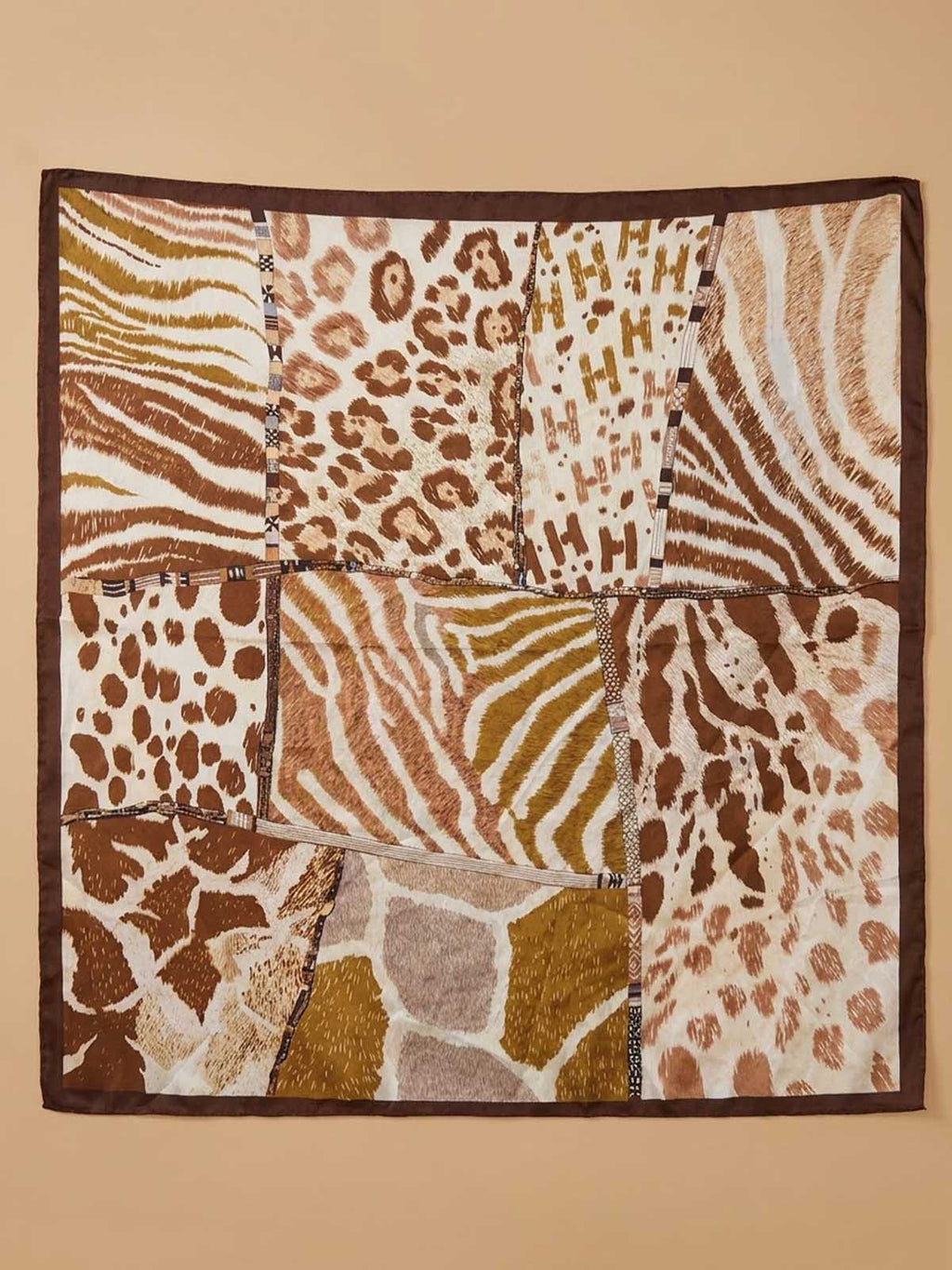 Square Multi-Panel Animal Motif Patchwork Scarf with Dark Frame