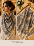 Square Tropical Botanical Landscape Scarf with Architectural Frame Border