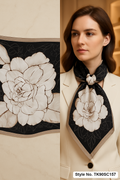 Black Scarf with Oversized Ivory Floral Design – TK90SC157