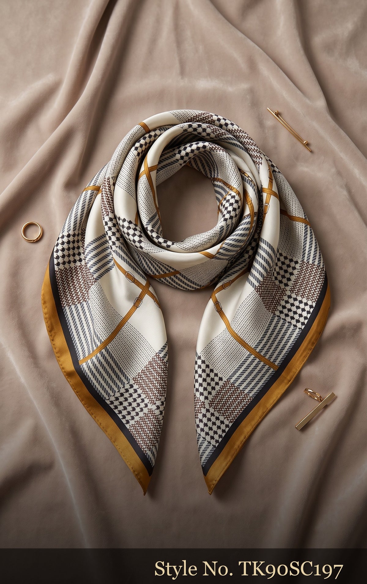 Beige Scarf with Blue and Brown Windowpane Plaid – TK90SC197