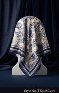 Navy Blue and Cream Toile de Jouy Wildlife Print Silk Scarf | TK90SC206