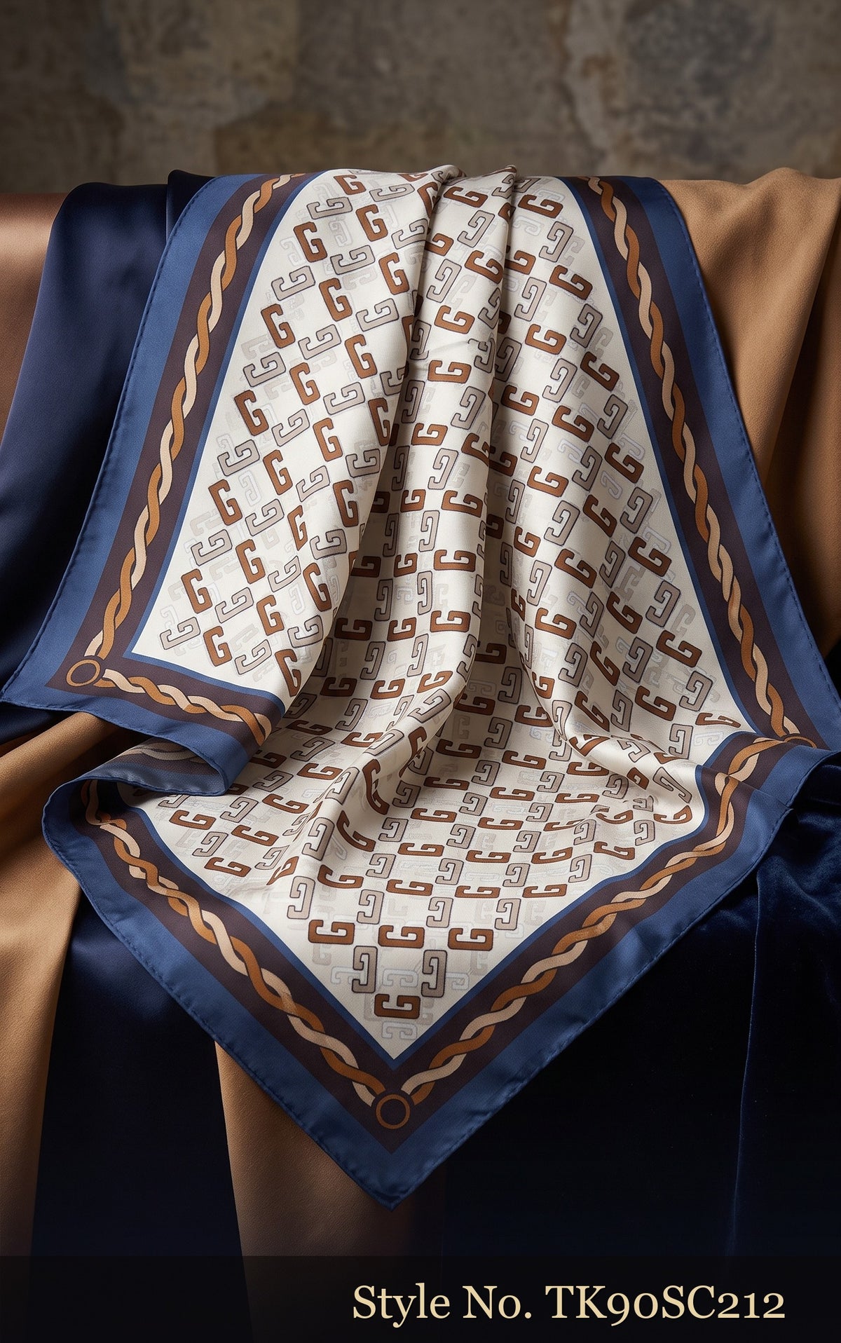 Ivory Scarf with Repeating Tan Geometric Diamonds – TK90SC212