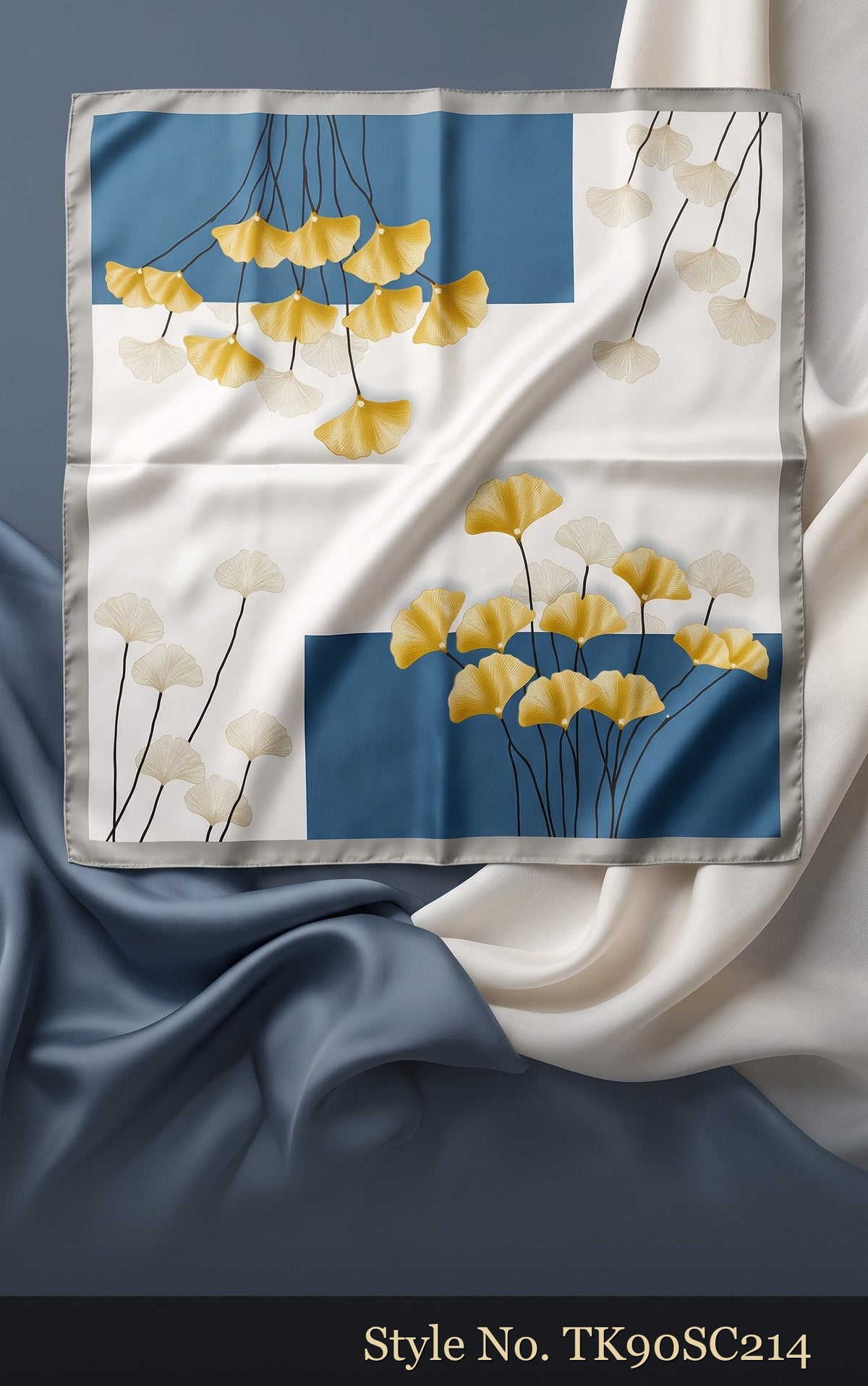 Ivory Scarf with Blue and Yellow Floral Bands – TK90SC214