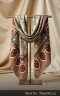 Ivory Scarf with Pale Green Center and Burgundy Paisley Border – TK90SC215
