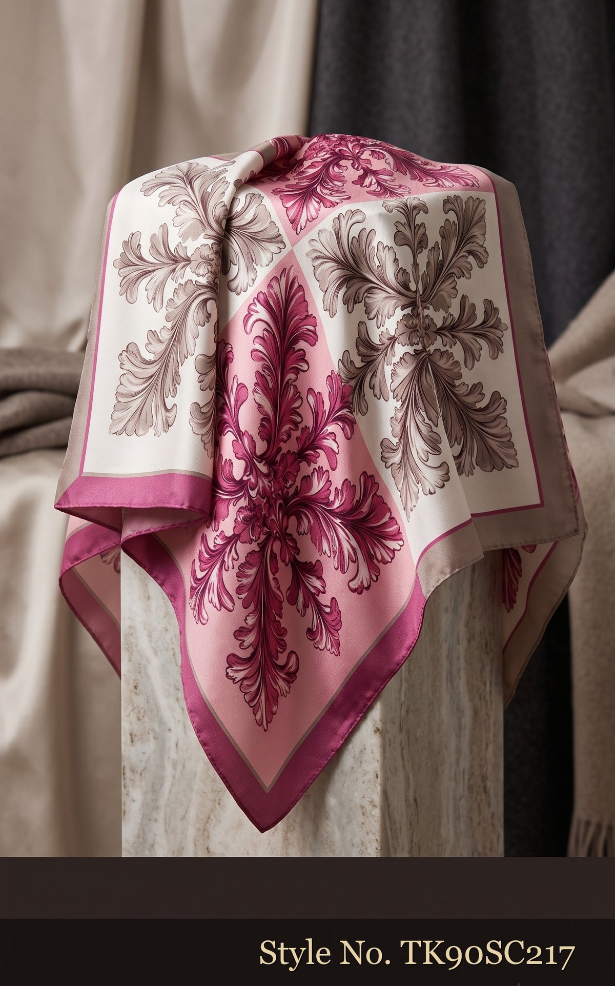 Four-Panel Floral Scarf in Blush, Grey and Ivory – TK90SC217