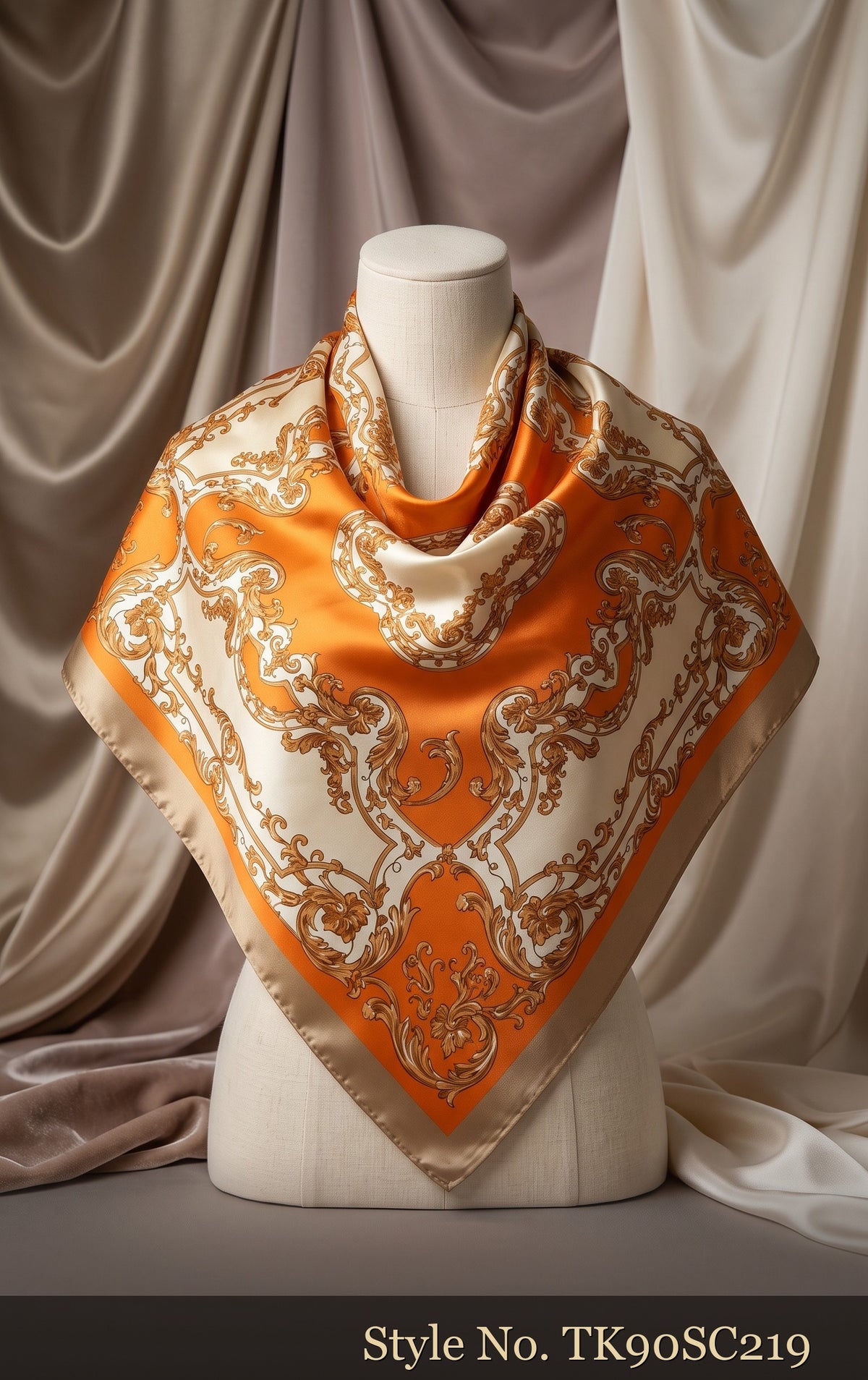 Burnt Orange Scarf with Ivory Ornamental Frame – TK90SC219