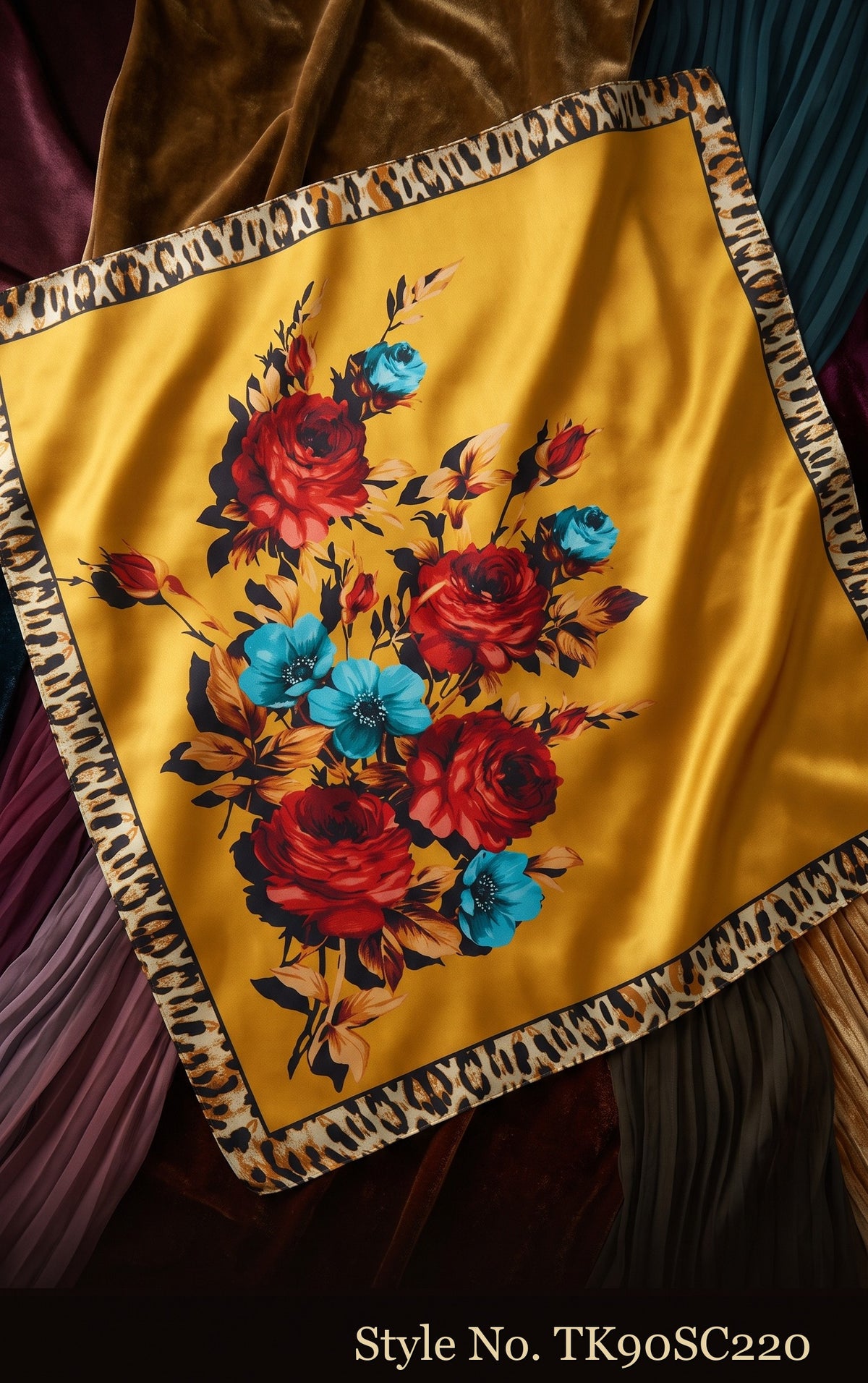 Mustard Yellow Scarf with Colorful Floral Bouquet – TK90SC220