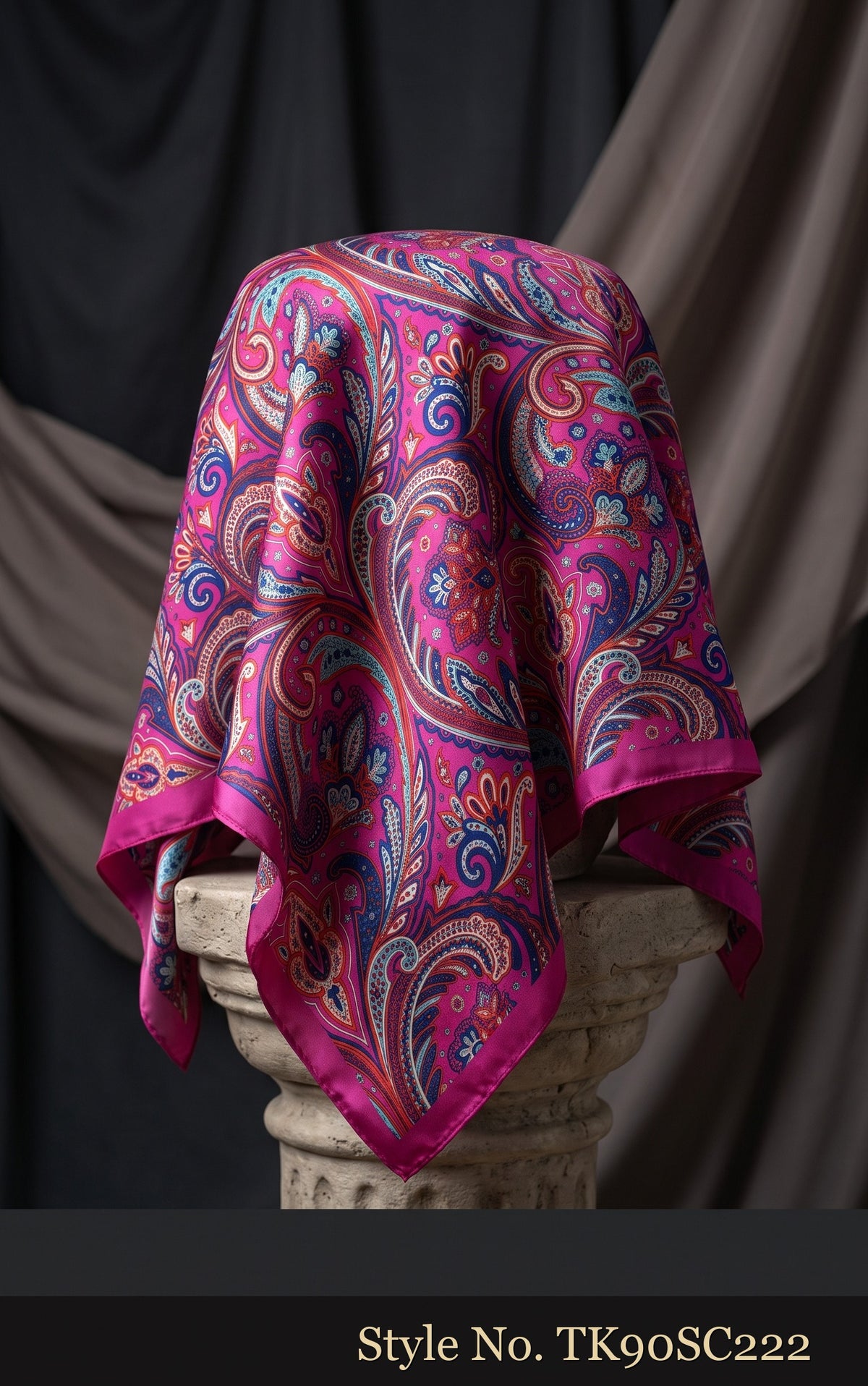 Fuchsia Scarf with Dense Floral Paisley Print – TK90SC222