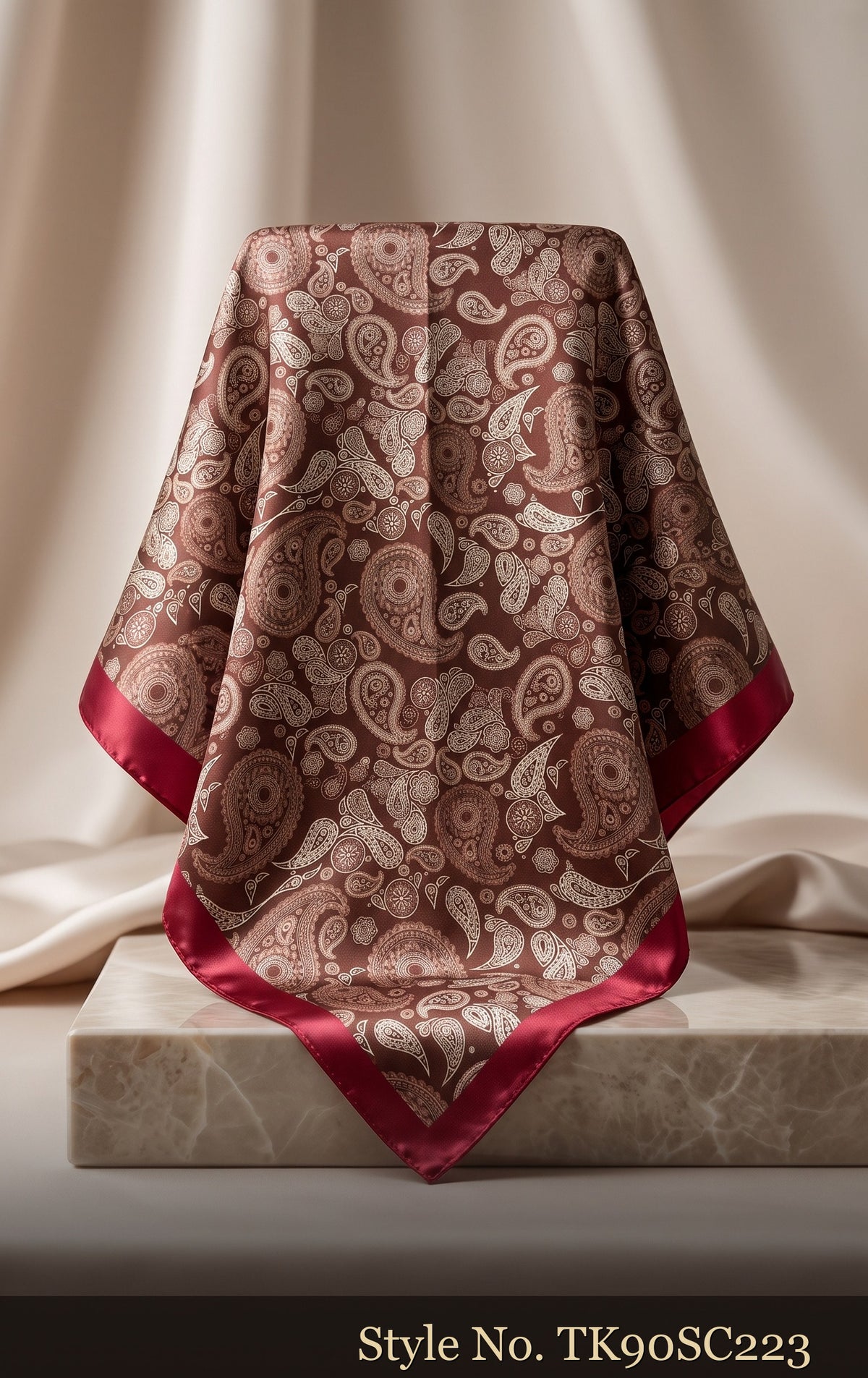 Taupe Scarf with Ivory Paisley and Floral Motifs – TK90SC223