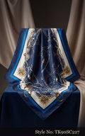 Navy Scarf with Fine Gold Chain and Medallion Print – TK90SC227