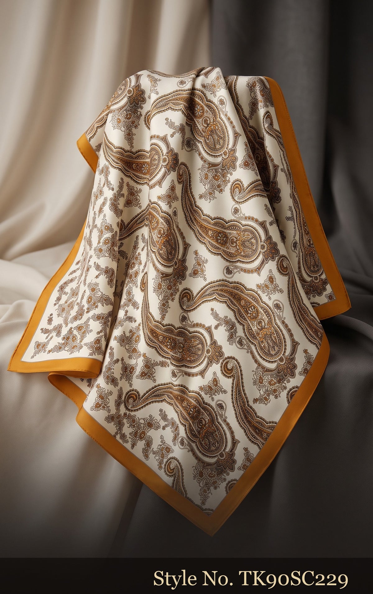 Ivory Scarf with Brown Paisley and Orange Border – TK90SC229